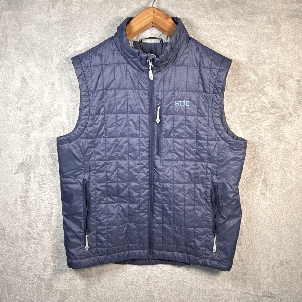 STIO Quilted Vest Mens XL Navy Embroidered Logo Full Zip Lightweight Outdoor